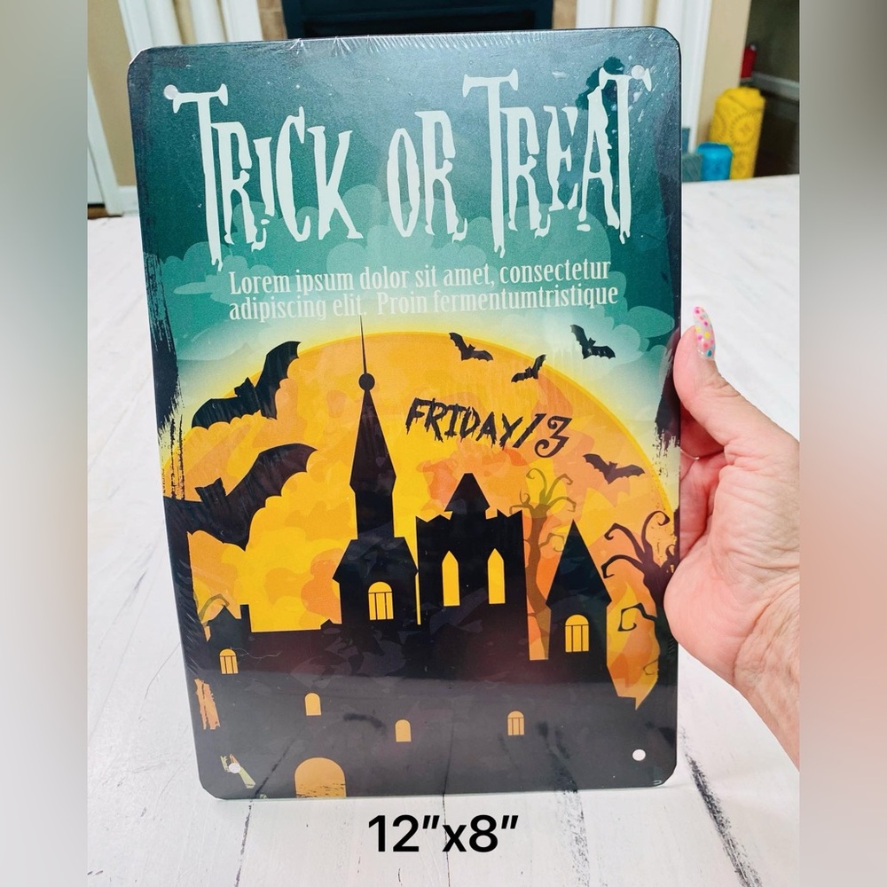 New trick or treat 12x8” tin sign